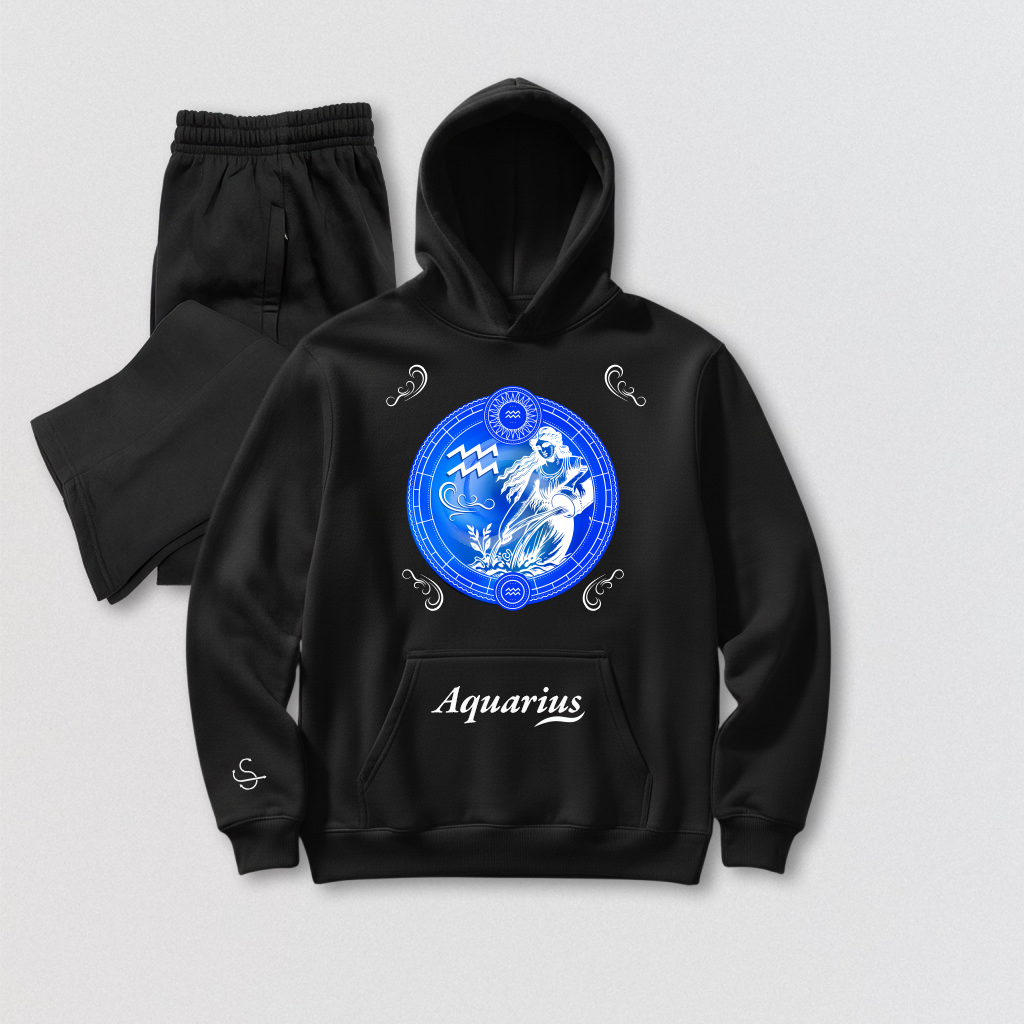 Aquarius Zodiac Hoodie & Pants Set - Premium Heavyweight Cotton Loungewear