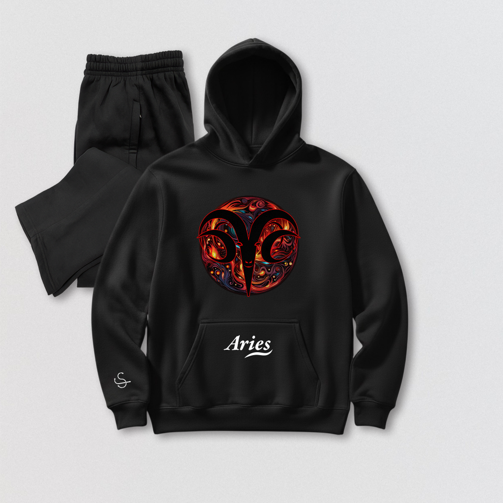 Aries Zodiac Hoodie & Pants Set - Premium Heavyweight Cotton Loungewear