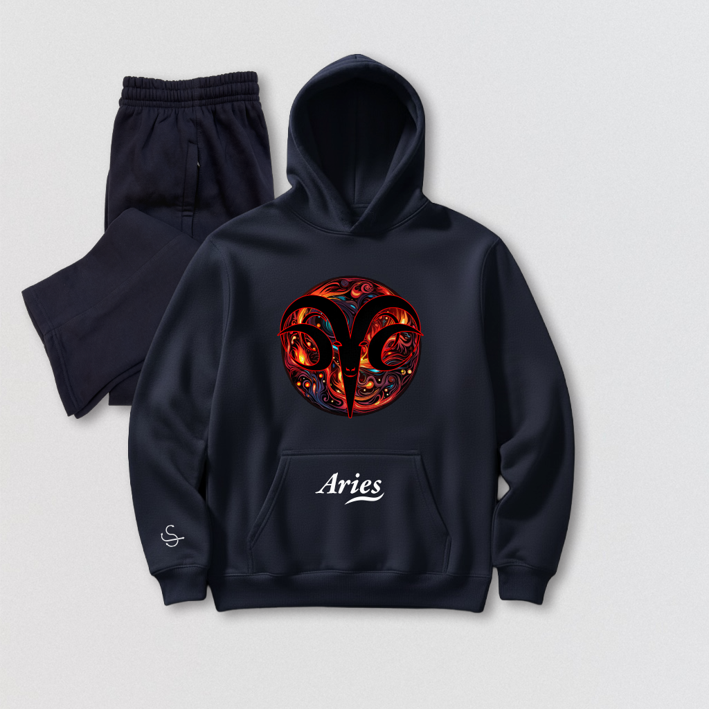 Aries Zodiac Hoodie & Pants Set - Premium Heavyweight Cotton Loungewear